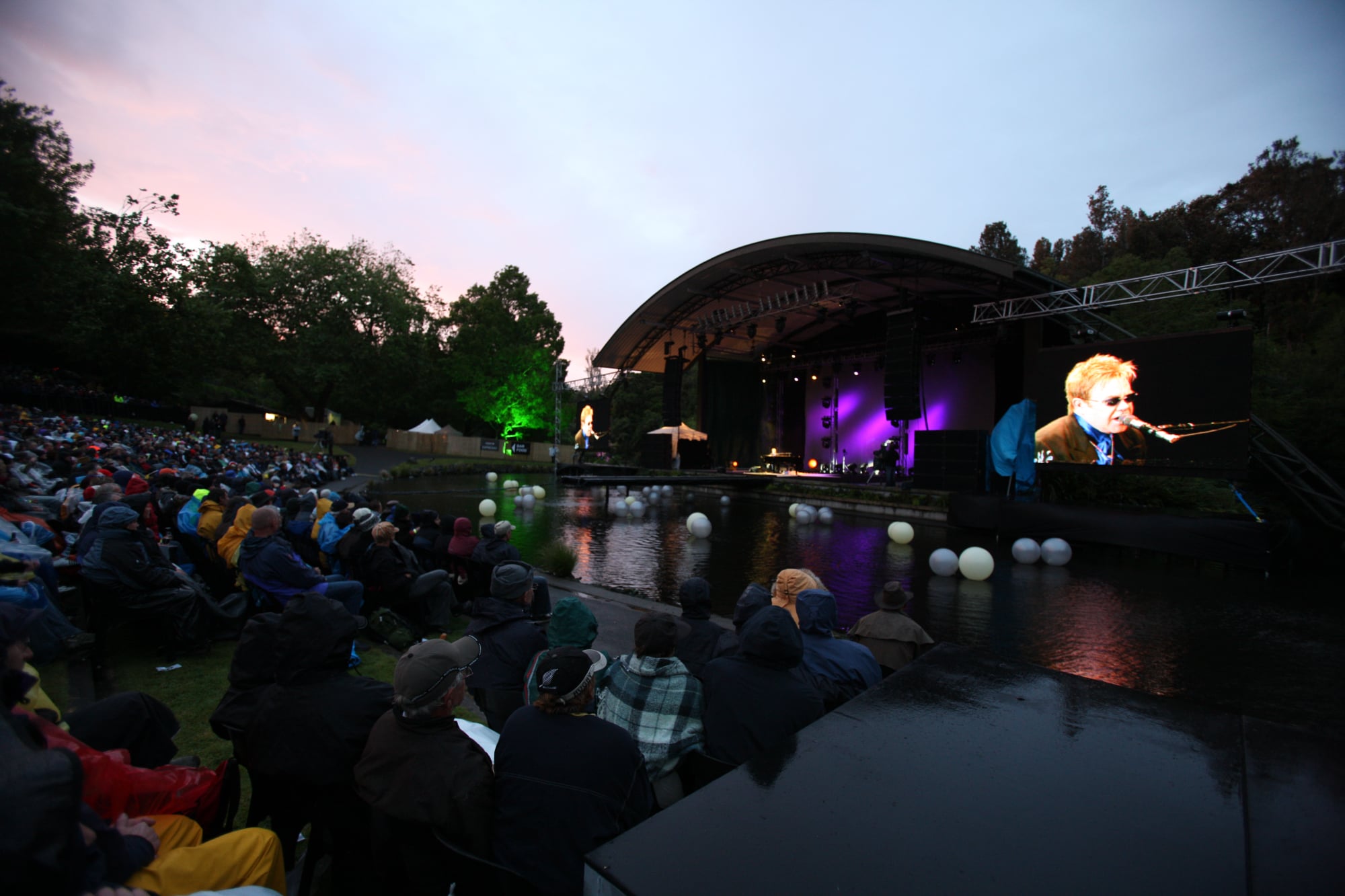 Elton John performing at Bowl of Brooklands in New Plymouth.