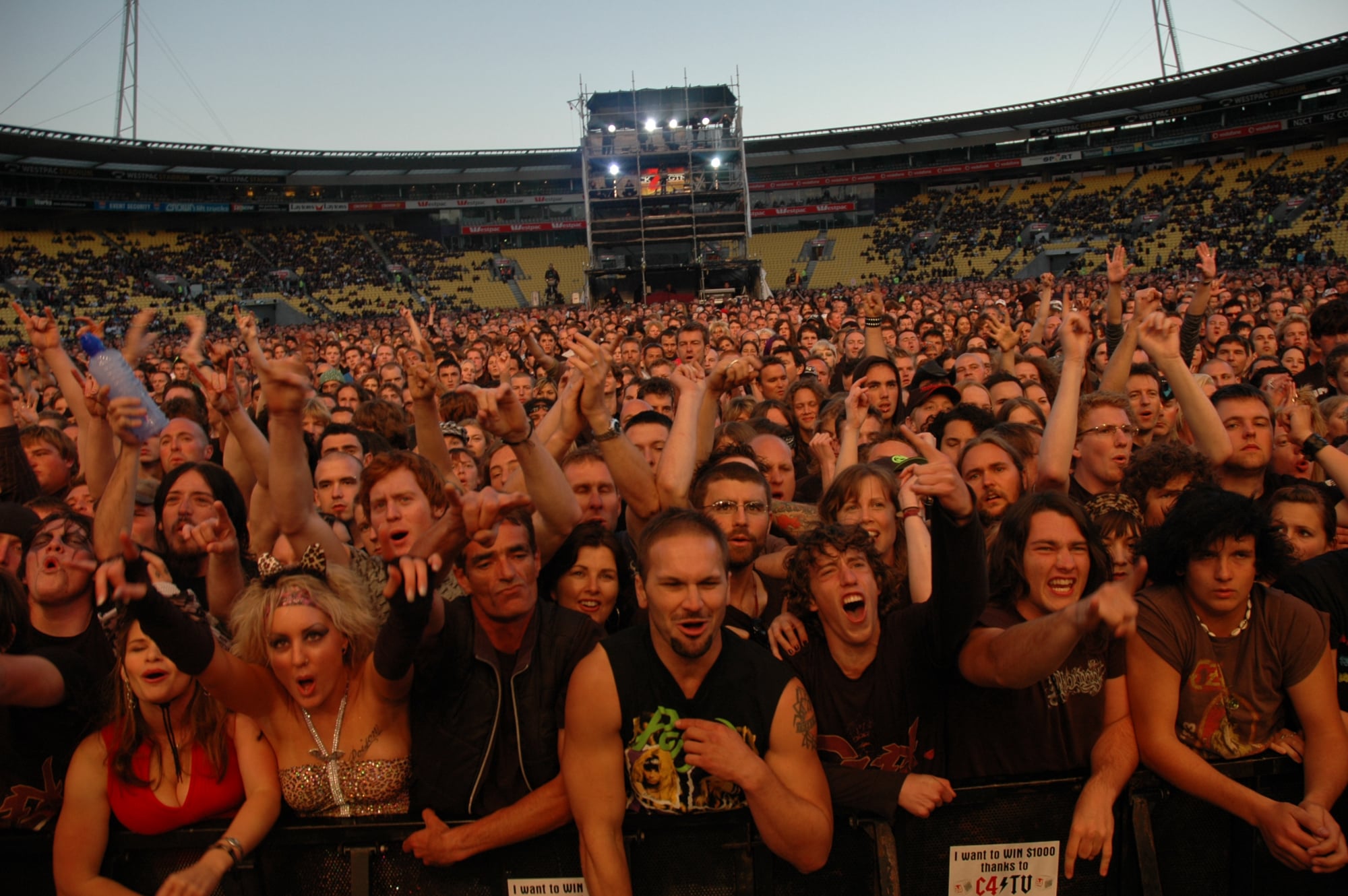 Front-row crowd at Rock2Wgtn at Westpac Stadium in Wellington