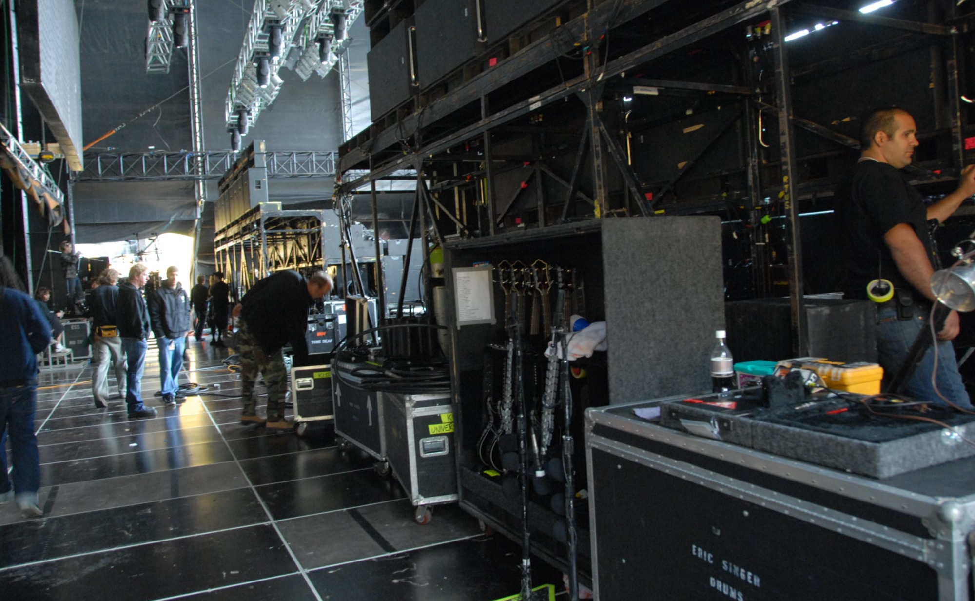 Backstage production setup during Rock2Wgtn at Westpac Stadium in Wellington