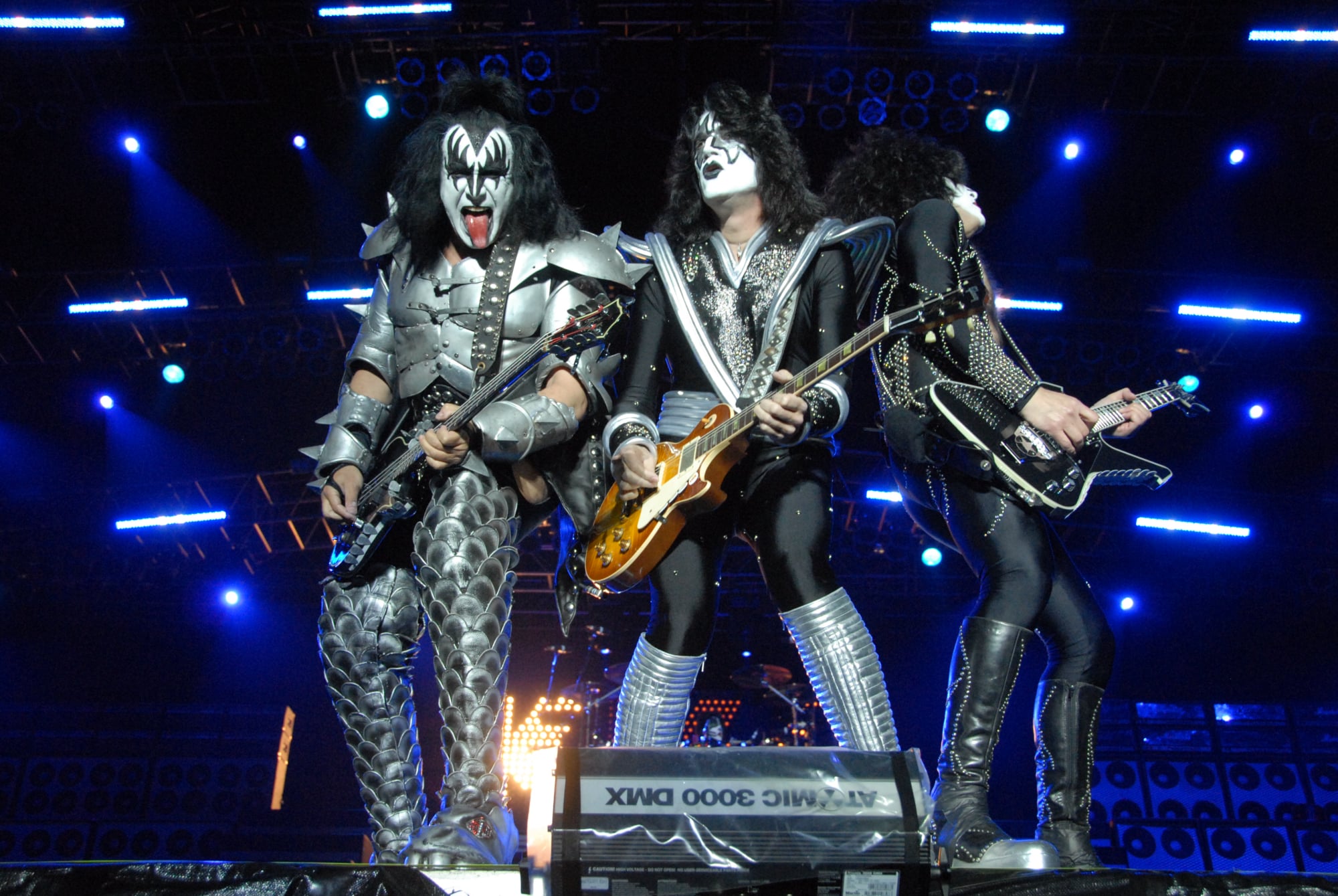 Full band stage view of KISS performing at Rock2Wgtn in Wellington.